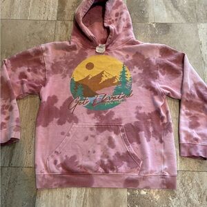 Pura Vida Pink Tie-Dye Hoodie with Mountain Design
